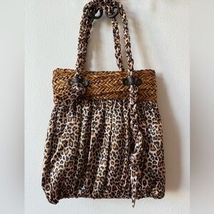 Capelli Straworld Satin Leopard Print Woven Tote Bag